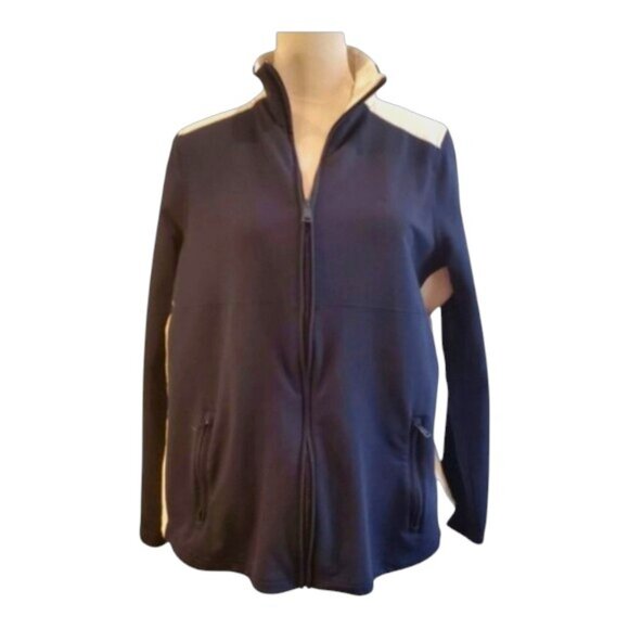 LAUREN RALPH LAUREN SZ 1X Black Label Navy & Cream Cotton Blend Full Zip Jacket - Picture 3 of 10